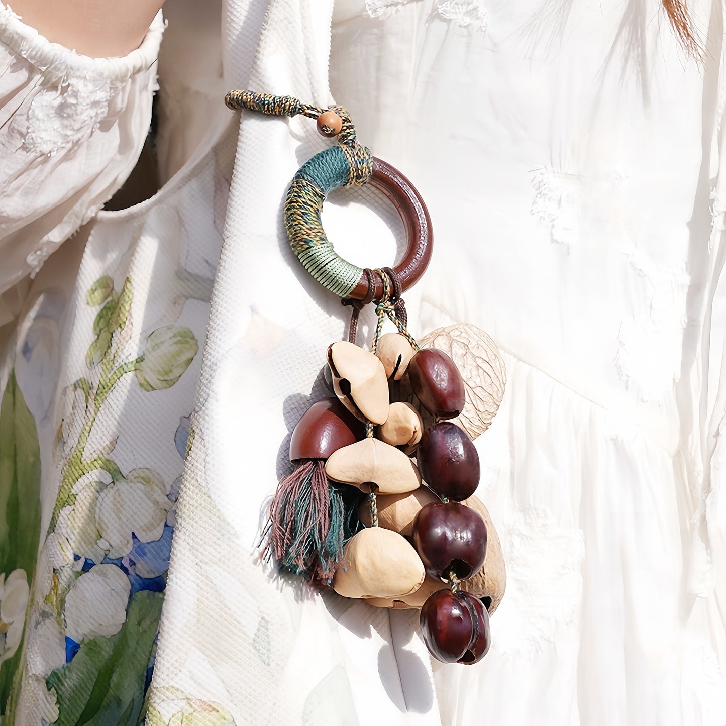 Fay Bless Handcrafted Natural Seed Bell Pendant – Botanical Keychain, Car Charm, Bag Accessory, Forest Sound – Rainforest Fruit Shell Ornament