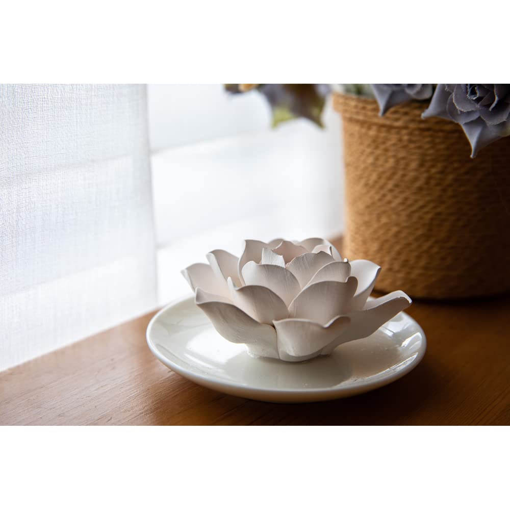 Essential Oil Passive Flower Diffuser -Lotus Flower Porcelain Aromatherapy Diffusers for Small Mini Room, Desk Decorative, Bathroom (Lotus)