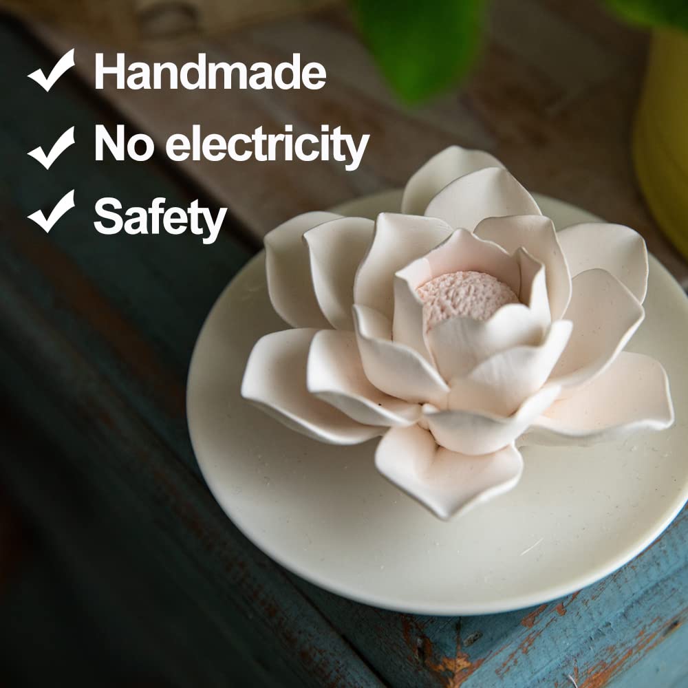 Essential Oil Passive Flower Diffuser -Lotus Flower Porcelain Aromatherapy Diffusers for Small Mini Room, Desk Decorative, Bathroom (Lotus)