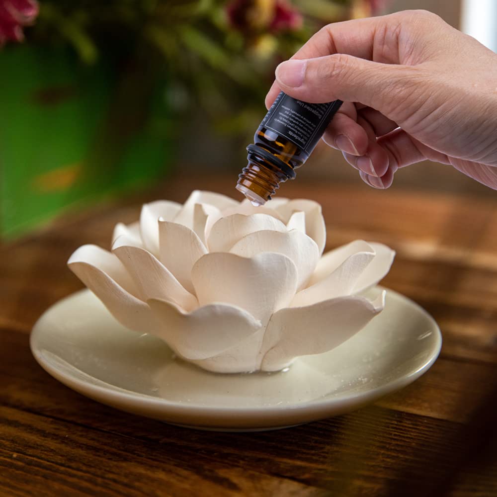 Essential Oil Passive Flower Diffuser -Lotus Flower Porcelain Aromatherapy Diffusers for Small Mini Room, Desk Decorative, Bathroom (Lotus)