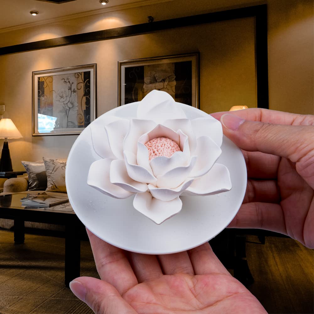 Essential Oil Passive Flower Diffuser -Lotus Flower Porcelain Aromatherapy Diffusers for Small Mini Room, Desk Decorative, Bathroom (Lotus)