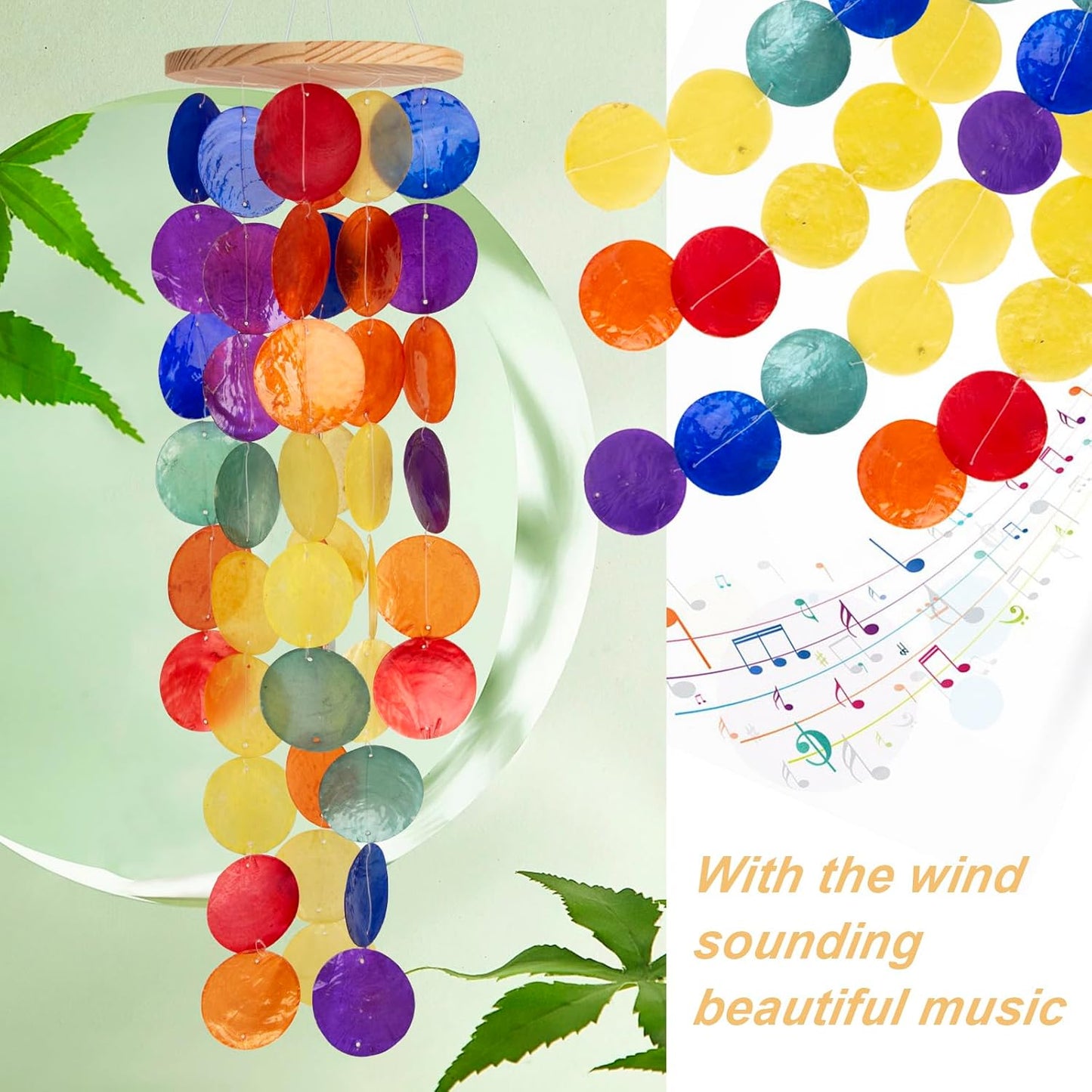 Wind Chimes for Outside - Handcrafted Rainbow Capiz Shells Windchime Coastal Style Decor for Indoor/Outdoors, Garden Decor, Great Gift for Women, Wind Chimes Lovers and More