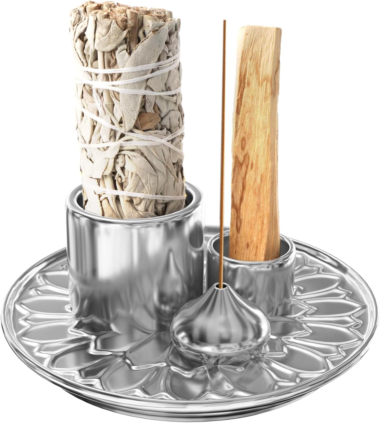 Palo Santo Holder – 4 in 1 Ceramic Incense & Candle Burner Ash Catcher Tray for Smudging, Meditation, Yoga, Relaxation – Heat Resistant, Easy to Clean