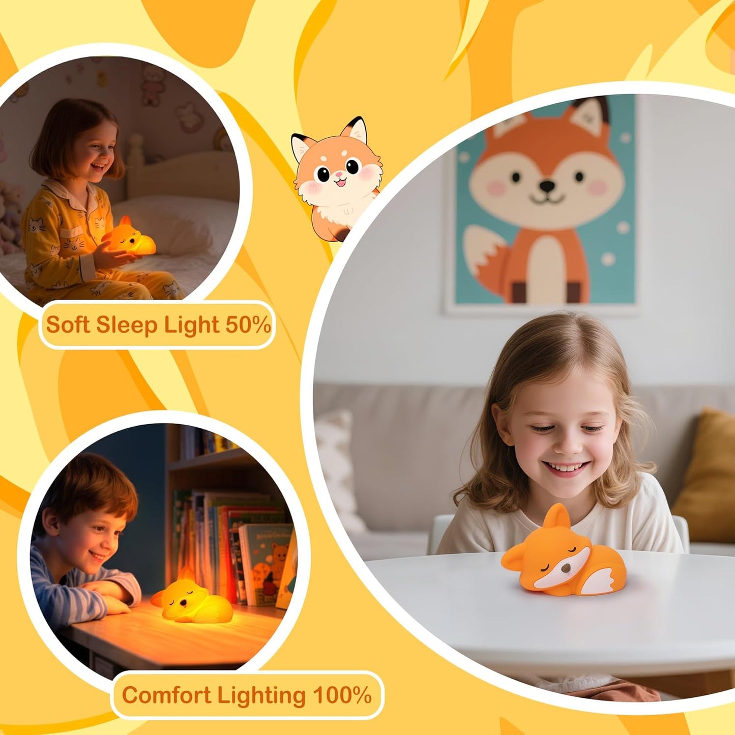 Fox Lamp,Cute Fox Night Light,Dimmable Silicone Animal Nursery Night