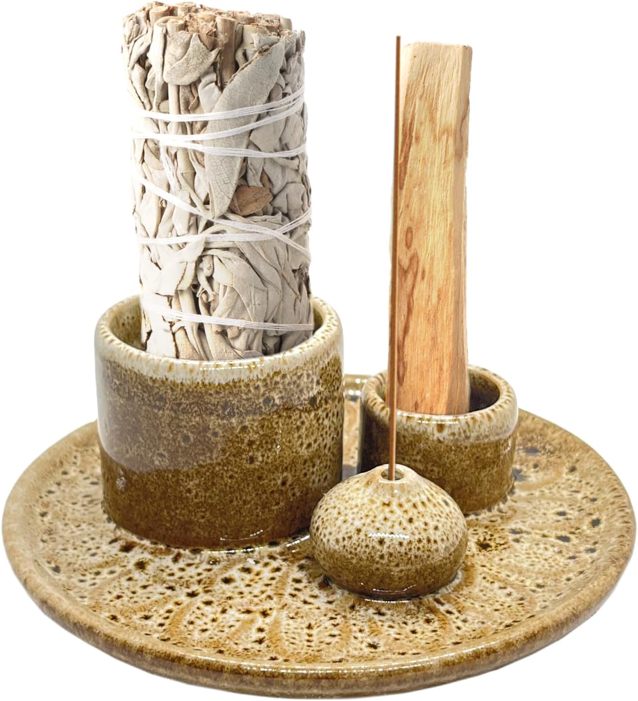 Palo Santo Holder – 4 in 1 Ceramic Incense & Candle Burner Ash Catcher Tray for Smudging, Meditation, Yoga, Relaxation – Heat Resistant, Easy to Clean