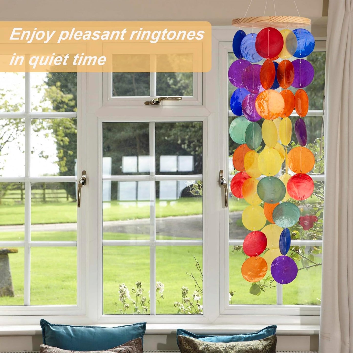 Wind Chimes for Outside - Handcrafted Rainbow Capiz Shells Windchime Coastal Style Decor for Indoor/Outdoors, Garden Decor, Great Gift for Women, Wind Chimes Lovers and More