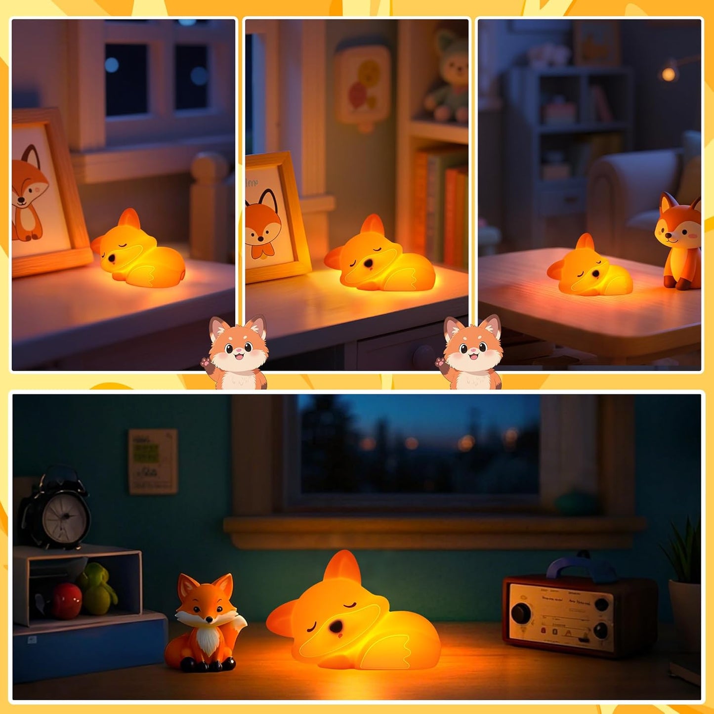 Fox Lamp,Cute Fox Night Light,Dimmable Silicone Animal Nursery Night