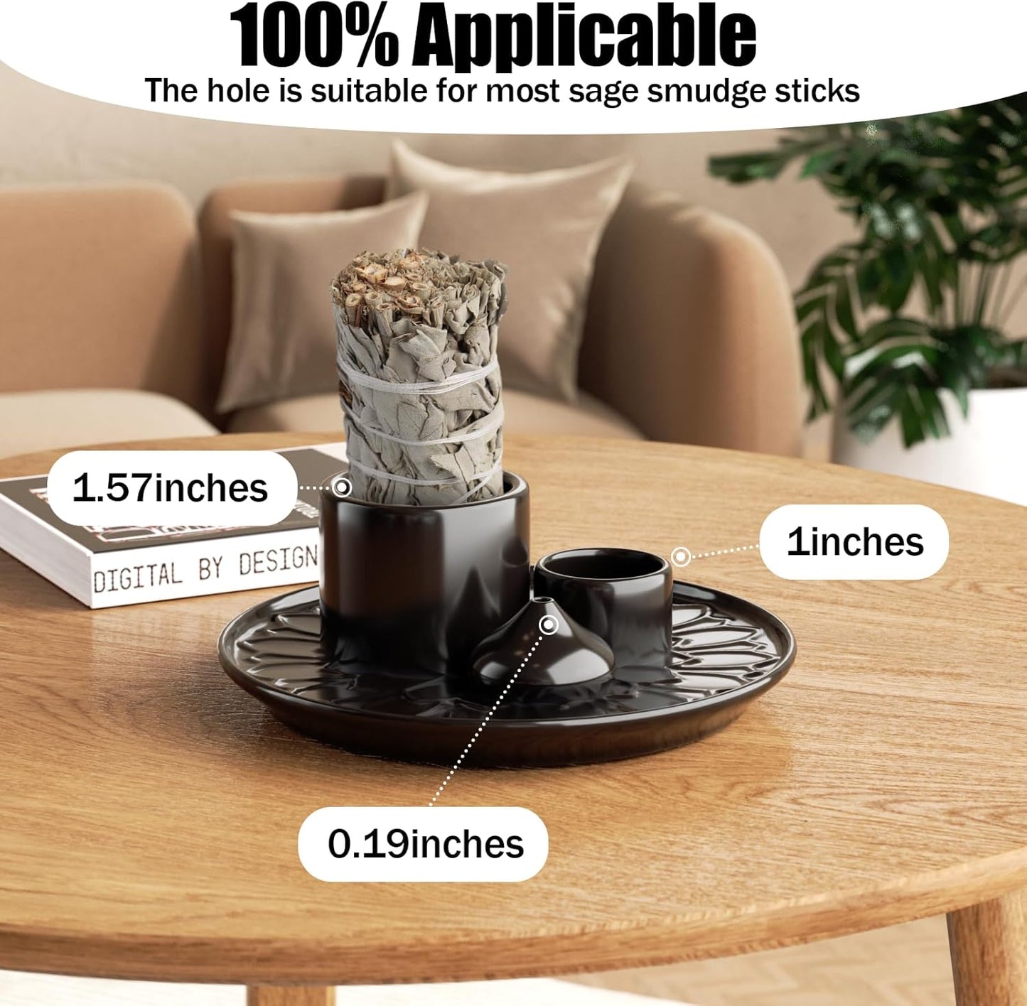 Palo Santo Holder – 4 in 1 Ceramic Incense & Candle Burner Ash Catcher Tray for Smudging, Meditation, Yoga, Relaxation – Heat Resistant, Easy to Clean