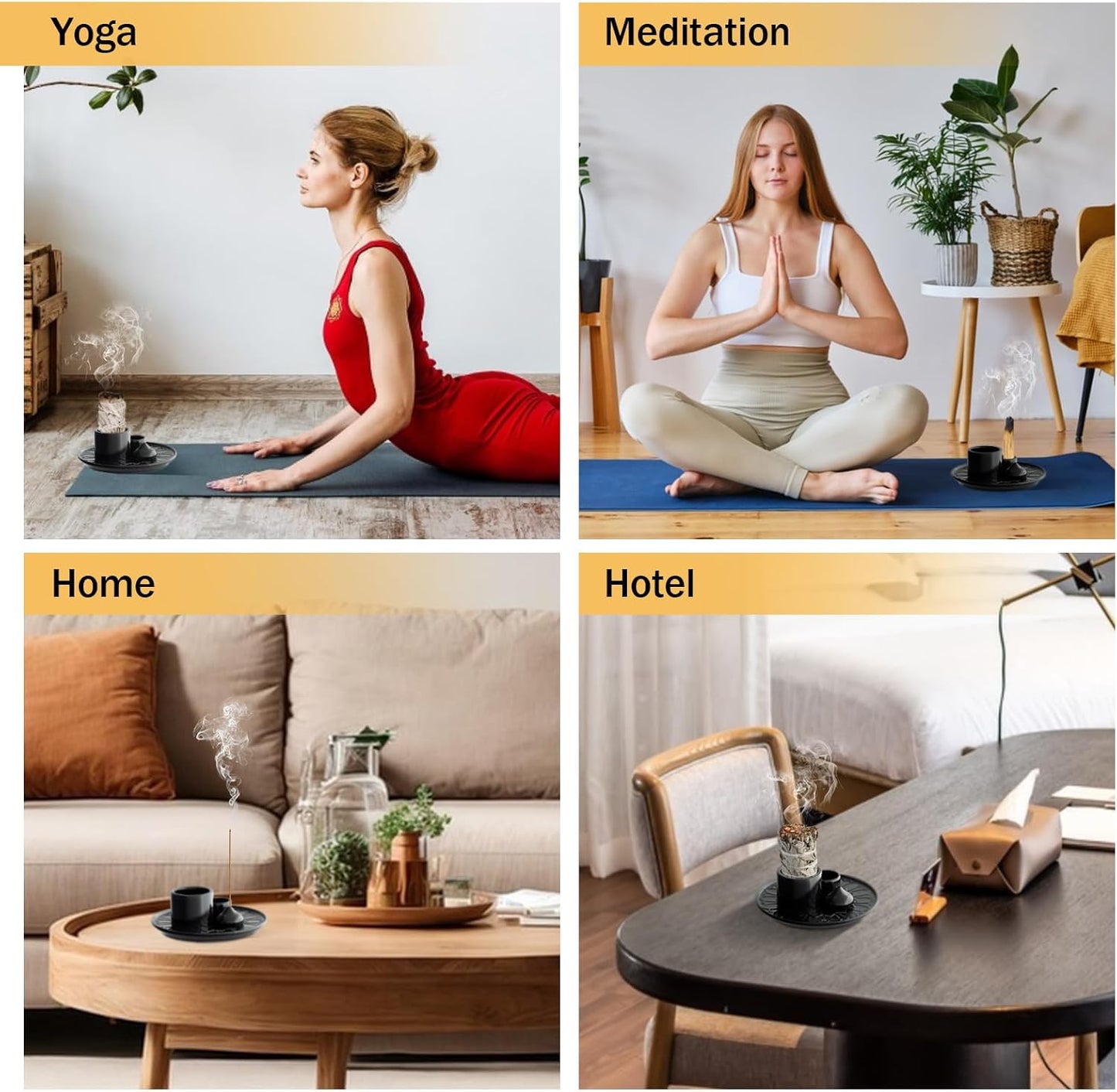 Palo Santo Holder – 4 in 1 Ceramic Incense & Candle Burner Ash Catcher Tray for Smudging, Meditation, Yoga, Relaxation – Heat Resistant, Easy to Clean