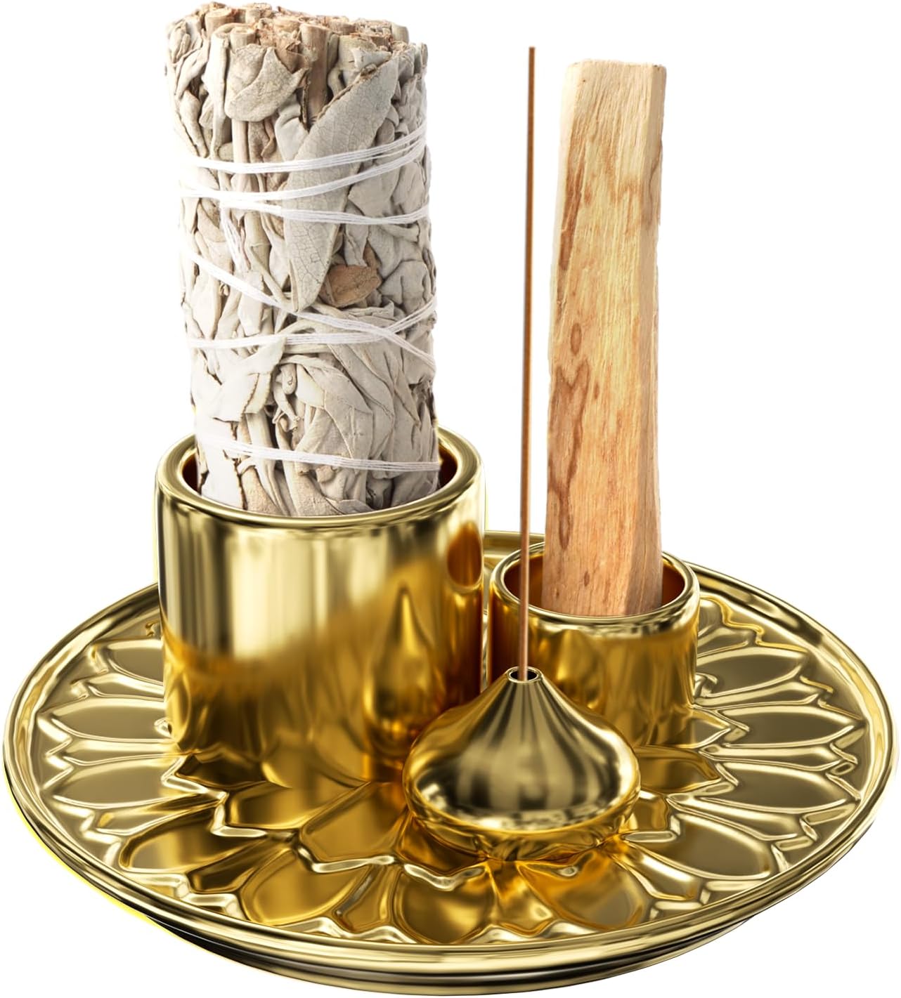 Palo Santo Holder – 4 in 1 Ceramic Incense & Candle Burner Ash Catcher Tray for Smudging, Meditation, Yoga, Relaxation – Heat Resistant, Easy to Clean