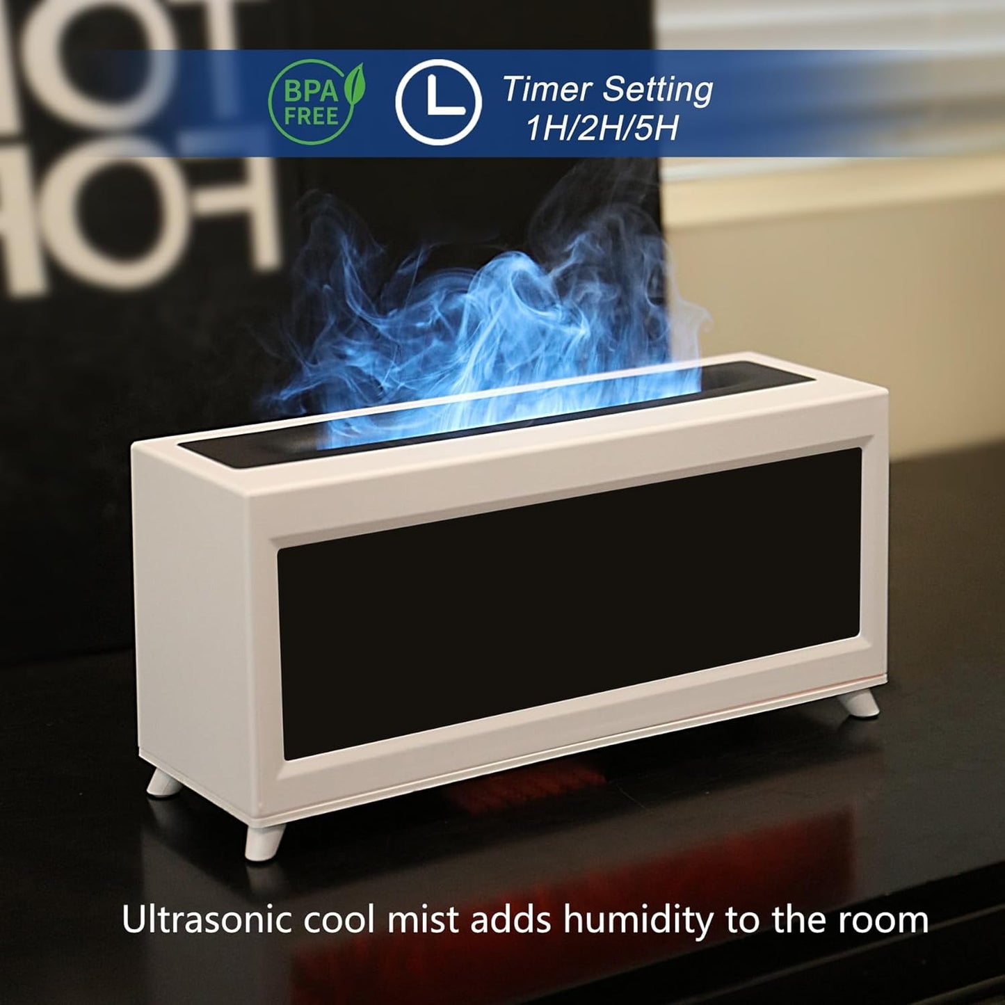 Essential Oil Diffuser,Aromatherapy Diffuser,220ml Ultrasonic Cool Mist Humidifier, Fireplace Colorful Flame Oil Diffusers for Home, Large Room, Office, Timer or Waterless Auto-Off. (White)