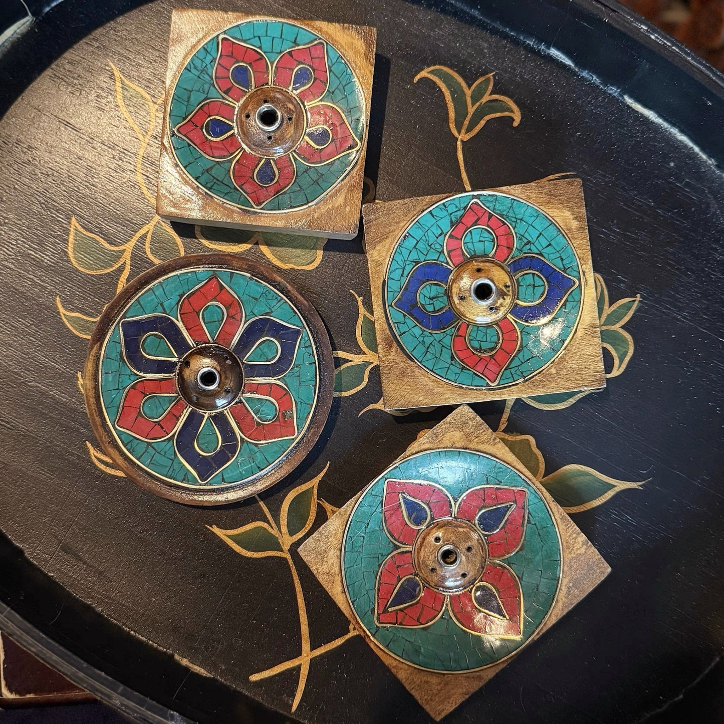 Fay Bless Handcrafted Inlaid Wooden Incense Holder – Large Lotus Design with Rustic Petal Motif, Ideal for Meditation, Aromatherapy & Interior Decor