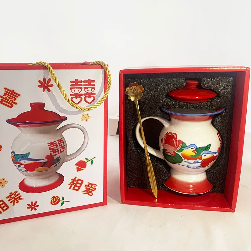 Creative Ceramic Spittoon Cup with Lid - Couple Coffee Mug Set for Home & Office
