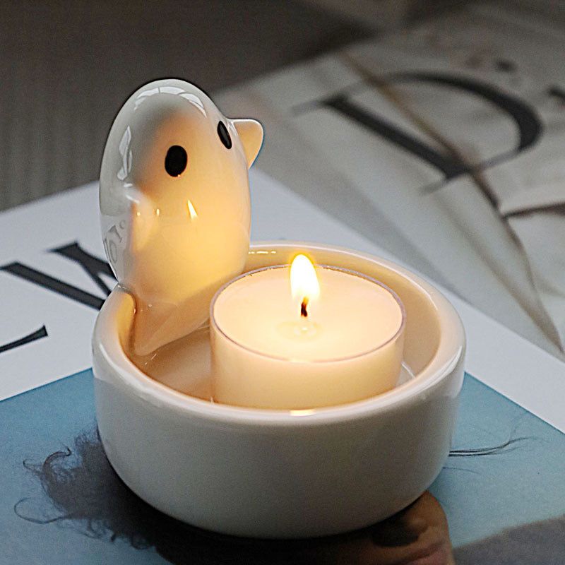 Cross-border ceramic ghost candle holder ins Amazon scented candle cute ghost Nordic style ornament Halloween gift