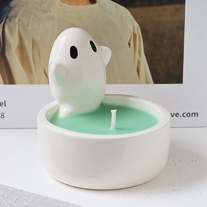 Cross-border ceramic ghost candle holder ins Amazon scented candle cute ghost Nordic style ornament Halloween gift