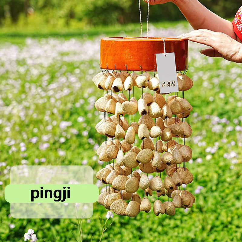 Fay Bless Handcrafted Fruit Shell Wind Chime – Natural Pine & Nut Shell Bell, Sound Healing & Mindful Home Decor for Meditation & Relaxation