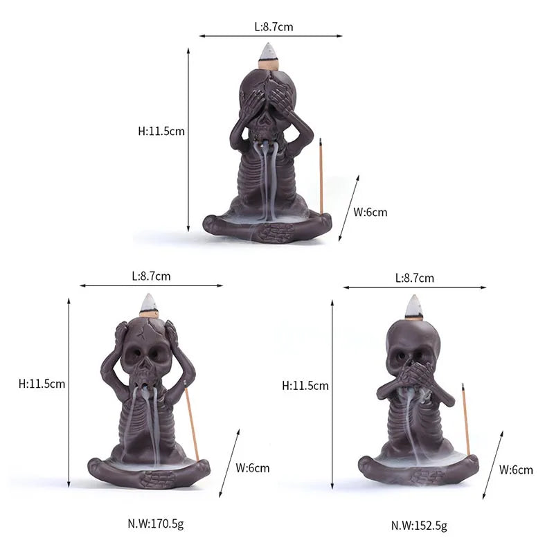 Backflow Incense Burner Purple Clay Ghost Waterfall Fragrance Censer Skull Incense Burner Home Decor Halloween Aromatherapy Gift
