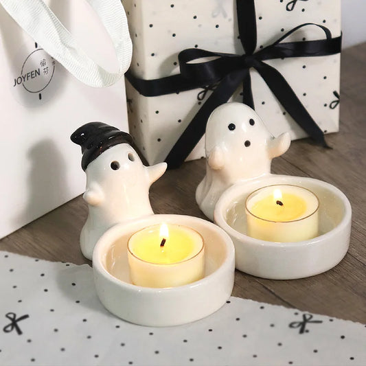 2026 Halloween Ghost Candle Holder Cartoon Ceramic Candlestick Holder for Home Party Decoration Festival Scented Candle Ornament