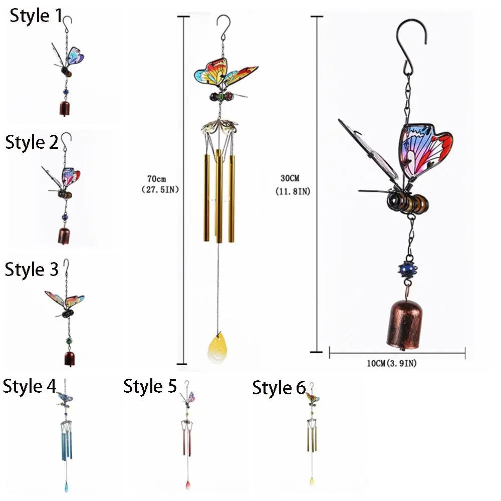 Blessing Metal Wind Chime Creative Vintage 3D Butterfly Pendant Exquisite Cut Painted Hanging Decoration Landscape