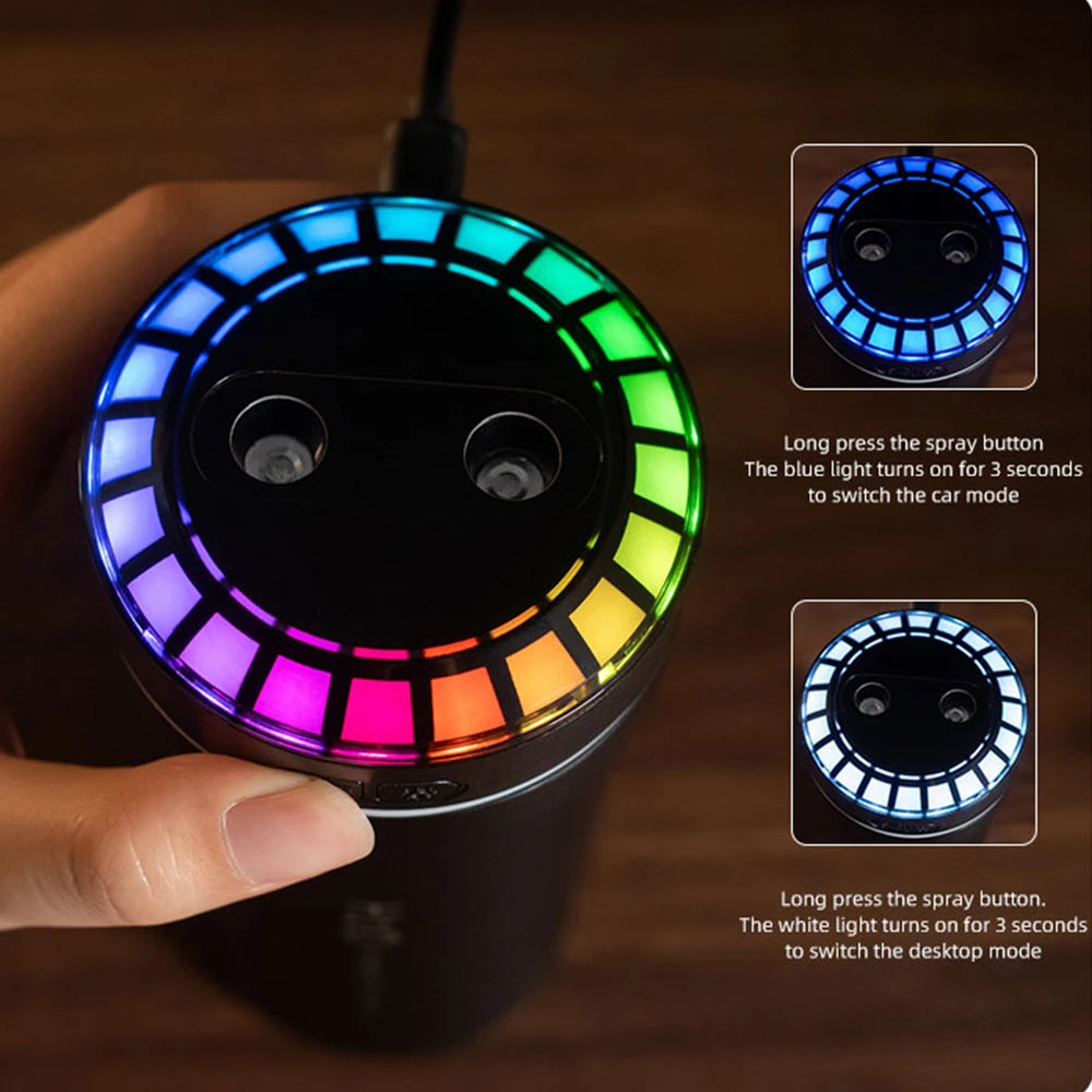 300ML Double Spray Vehicle Air Humidifier Type-c USB Music Rhythm Spray Humidifier with Mood Light Car Mini Aroma Humidifier
