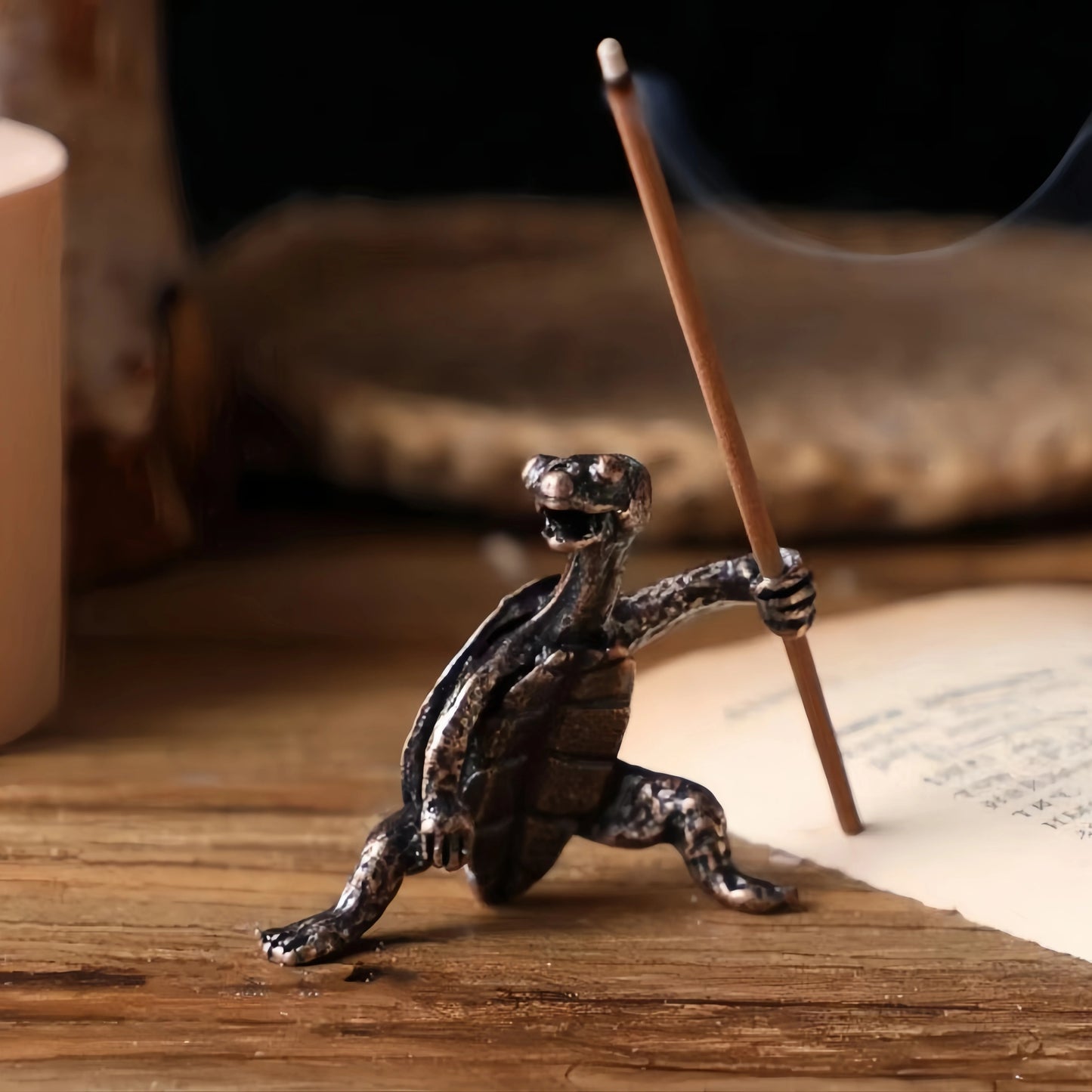 Brass Turtle Incense Burner Kung Fu Style Animal Desktop Ornament Creative Home Decor Retro Craft Meditation Aromatherapy Holder