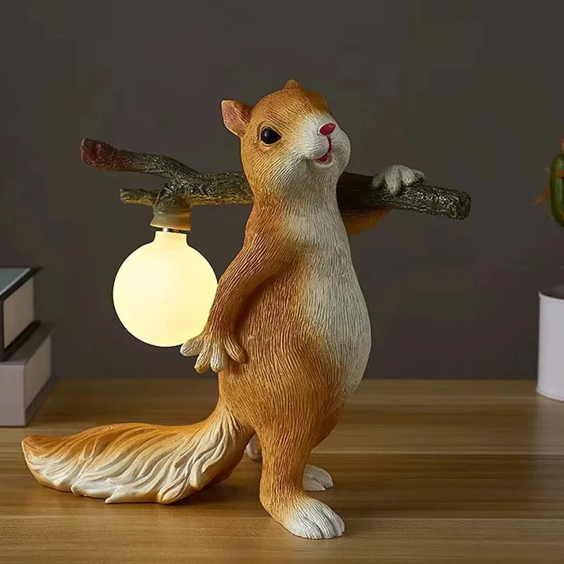 Cartoon Resin Squirrel Bedside Decorative Ambient Light Nordic Designer Children's Living Room Cute Desk Lamp
