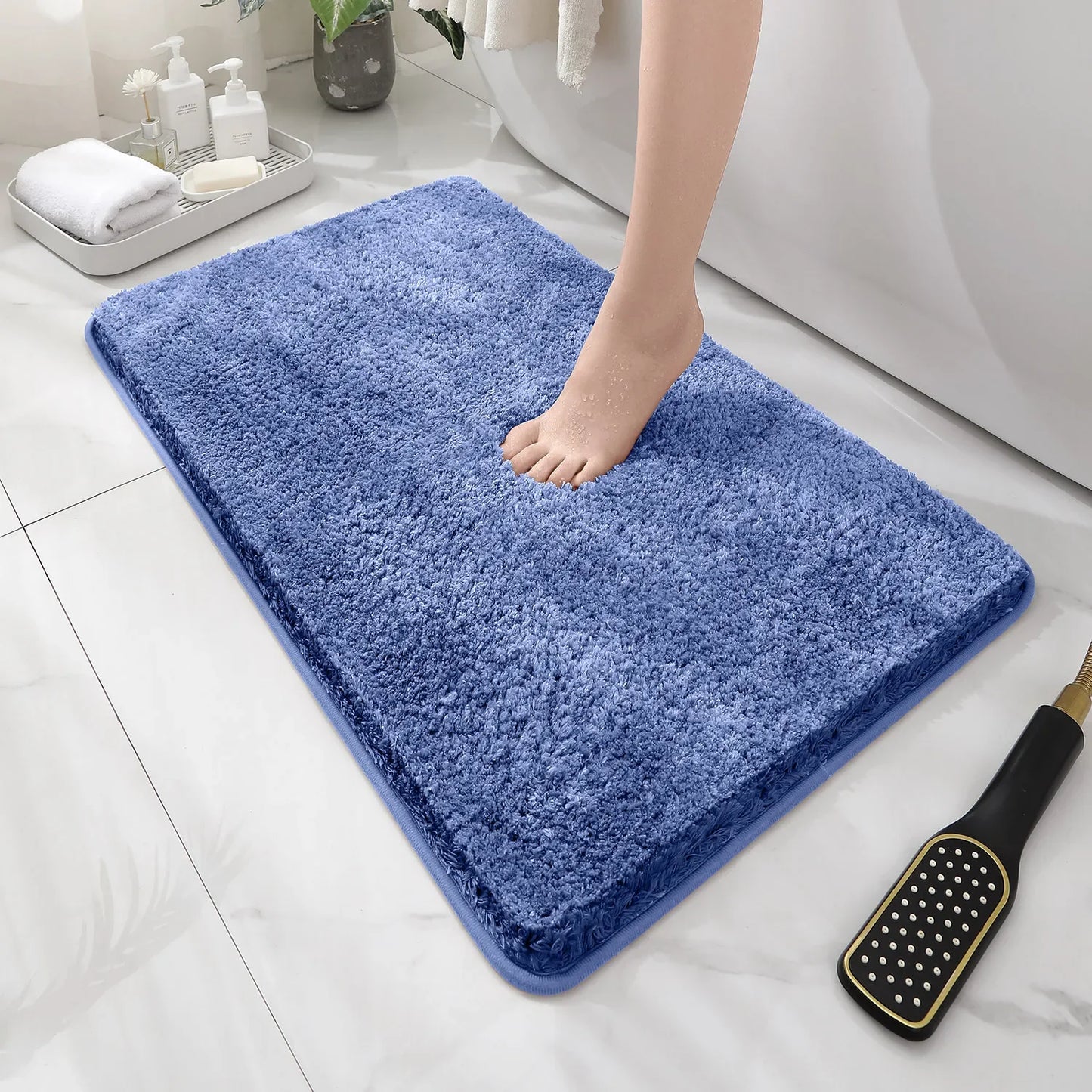 Rounded Thickened Bathroom Floor Mat - Plush Absorbent Anti-Slip Mat for Tub, Entrance & Door