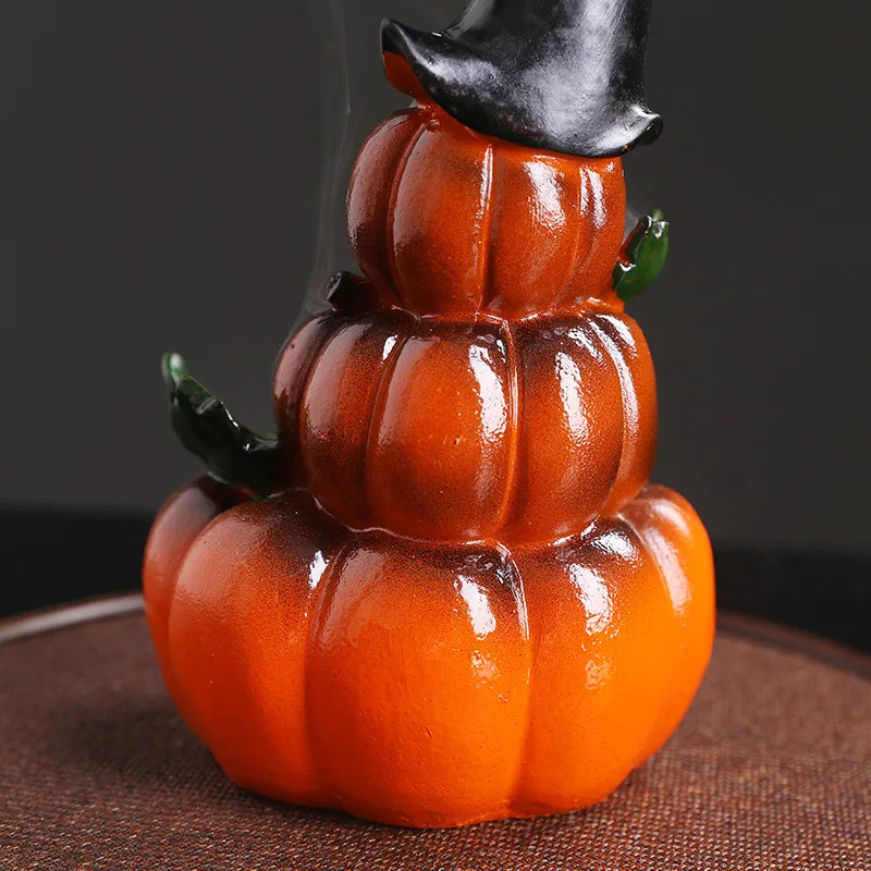 Resin Halloween Pumpkin Home Decor Ornament Waterfall Backflow Incense Burner Home Office Decorate (Without Incense)