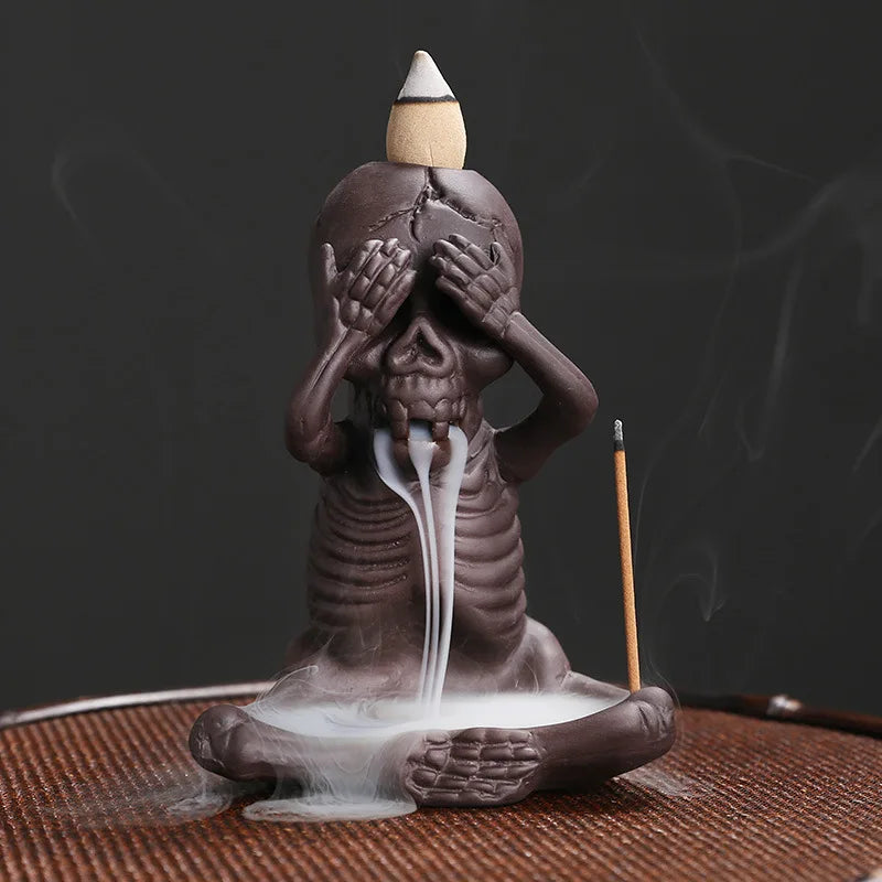 Backflow Incense Burner Purple Clay Ghost Waterfall Fragrance Censer Skull Incense Burner Home Decor Halloween Aromatherapy Gift
