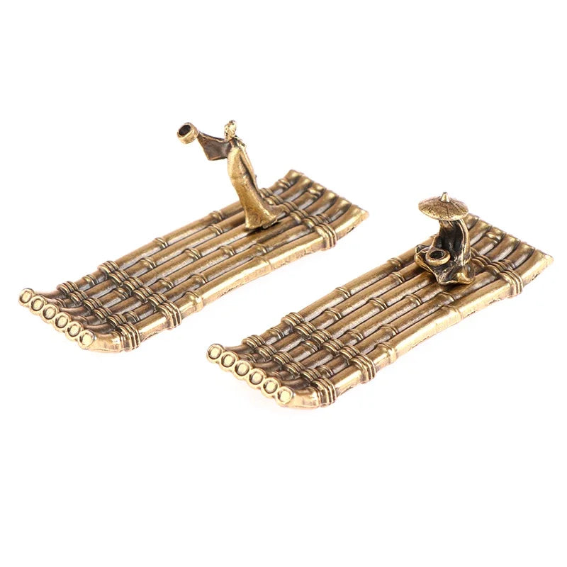 Bronze Small Bamboo Raft Incense Burners Ornaments Vintage Incense Base Incense Stick Holder Stand Tray Ash Catcher Plate