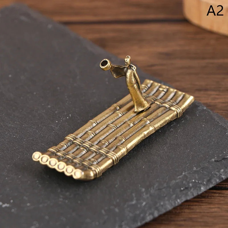 Bronze Small Bamboo Raft Incense Burners Ornaments Vintage Incense Base Incense Stick Holder Stand Tray Ash Catcher Plate