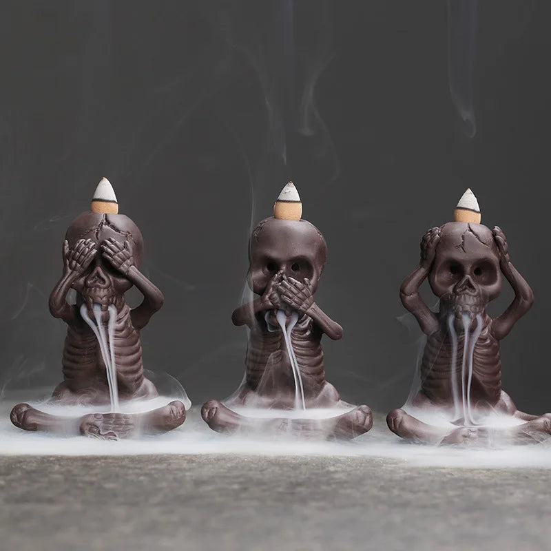 Backflow Incense Burner Purple Clay Ghost Waterfall Fragrance Censer Skull Incense Burner Home Decor Halloween Aromatherapy Gift