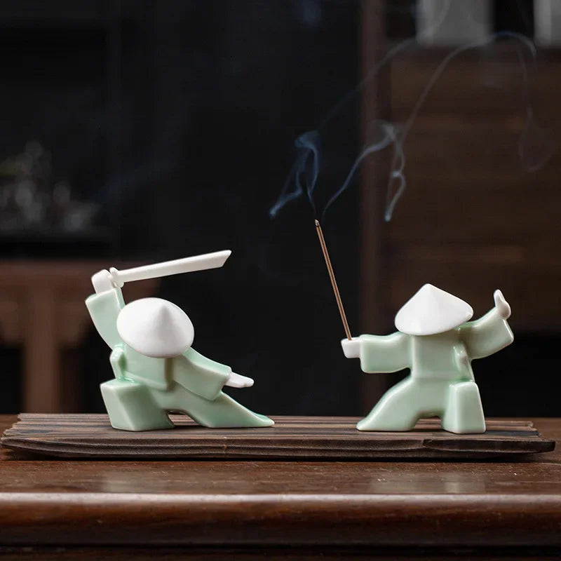 Incense Holder Samurai Figurine Design Delicate Eye-catching Ceramic Durable Practical Home Table Censer Burner Home Decoration