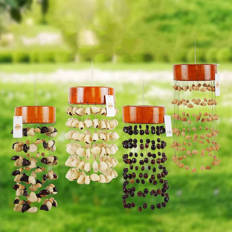 Fay Bless Handcrafted Fruit Shell Wind Chime – Natural Pine & Nut Shell Bell, Sound Healing & Mindful Home Decor for Meditation & Relaxation