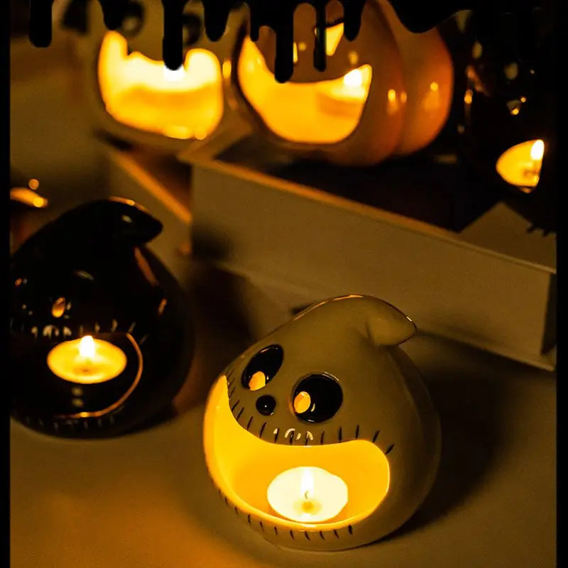 Halloween Ceramic Candle Holder Cute Ghost Pumpkin Candlestick Halloween Decoration 2025 Desk Ornament Day of The Dead Decor