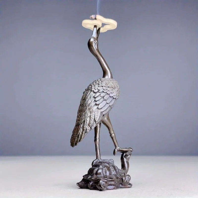 1pc Vintage Brass Animal Crane Small Statue Lucky Home Decorations Desk Ornaments Miniatures Figurines Crafts Incense Holder