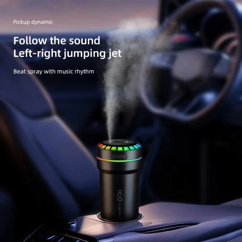 300ML Double Spray Vehicle Air Humidifier Type-c USB Music Rhythm Spray Humidifier with Mood Light Car Mini Aroma Humidifier