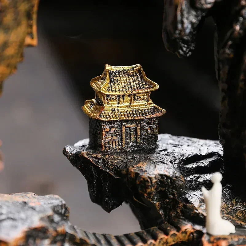 Zen Buddha Resin Ornament Landscape Waterfall Backflow Incense Burner Home Decor Censer Tea Pet (Without Incense)