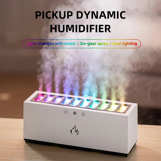 2025 New Desktop Pickup Dynamic Ultrasonic Air Humidifier Home 900ML RGB Led Flame Light USB Home Mini Humidifier Mist Maker