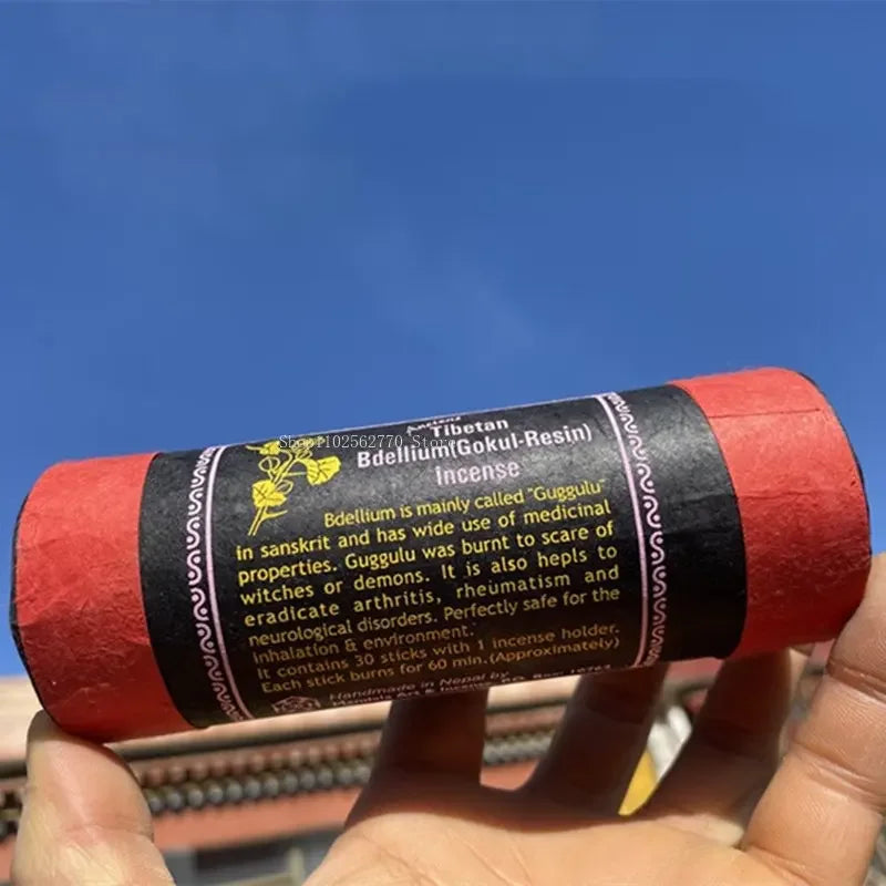 Fay Bless Nepal Short Tube Tibetan Weihrauch - 30 Sticks mit Halter | Natürliches, lang anhaltendes Aroma für Meditation und Entspannung