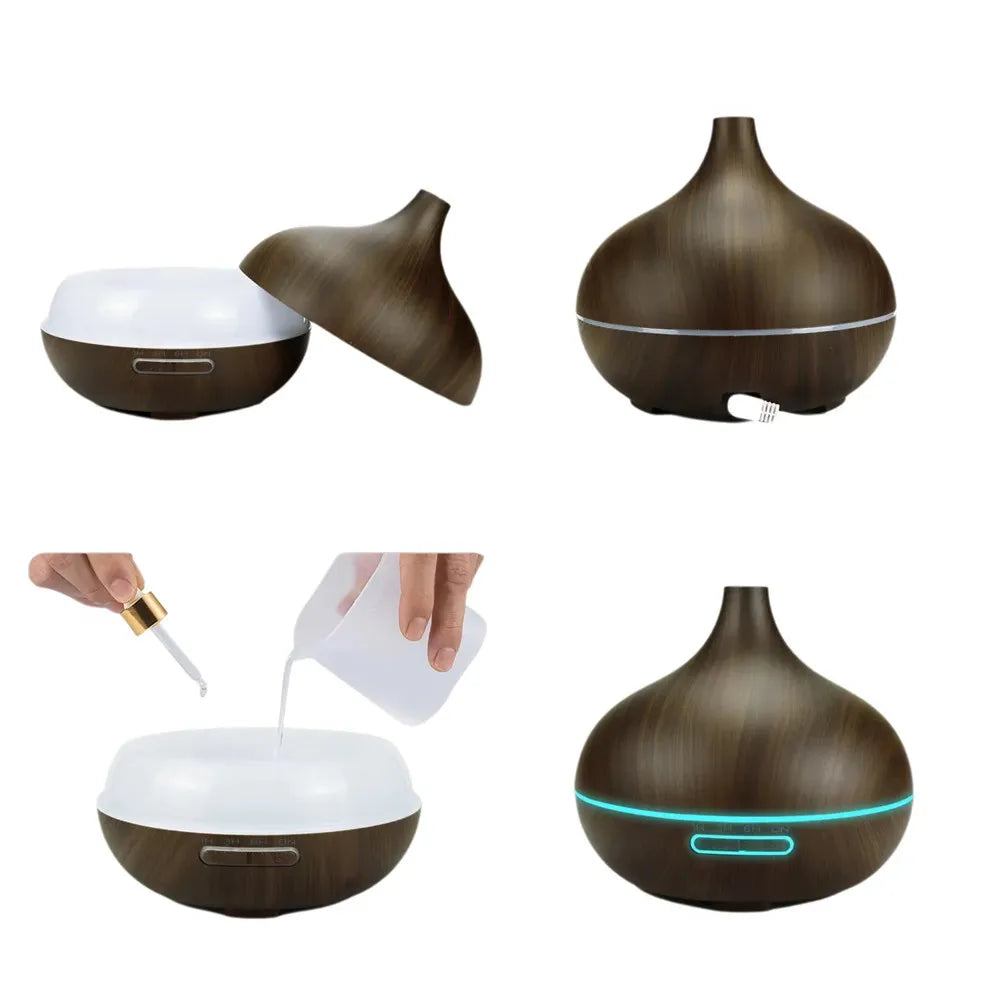 U Rabbit Wood Color USB Aroma Diffuser Essential Oil Diffuser with 7 Color LED Lights&Remote Control USB Powered Air Humidifier