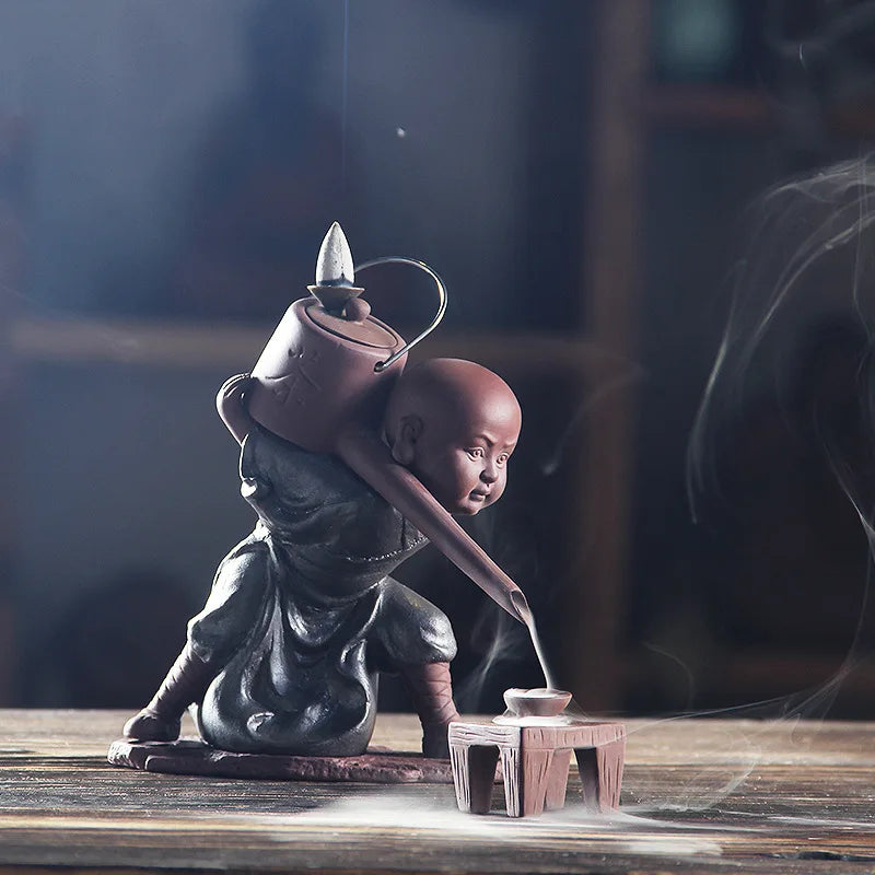 Big Size Kung Fu Monk Backflow Incense Burners Sandalwood Ceramics Incense Holder Household Living Room Decorations