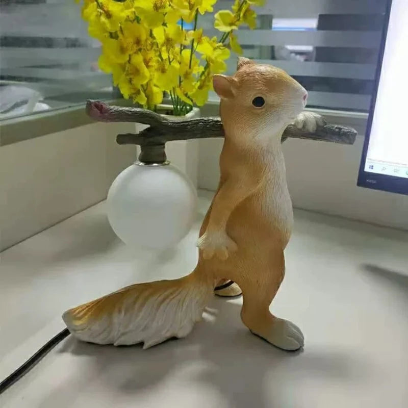 Cartoon Resin Squirrel Bedside Decorative Ambient Light Nordic Designer Children's Living Room Cute Desk Lamp