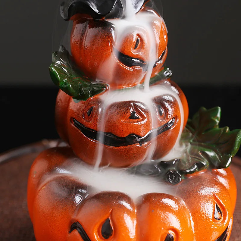 Resin Halloween Pumpkin Home Decor Ornament Waterfall Backflow Incense Burner Home Office Decorate (Without Incense)