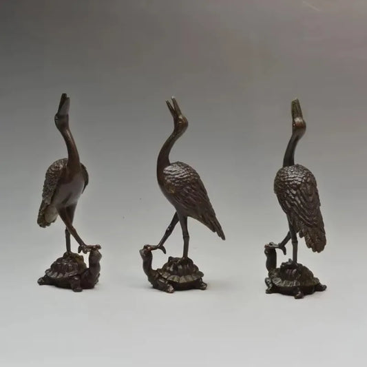 1pc Vintage Brass Animal Crane Small Statue Lucky Home Decorations Desk Ornaments Miniatures Figurines Crafts Incense Holder