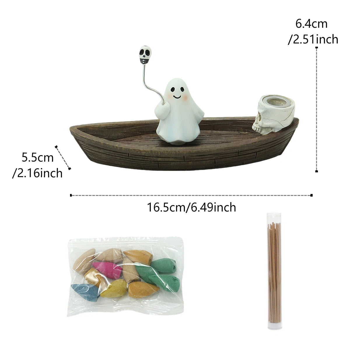 1Pc Resin Rotating Ghost Skeleton Boat Aromatherapy Stand, Halloween Home Decoration, Skeleton Incense Burner Bracket