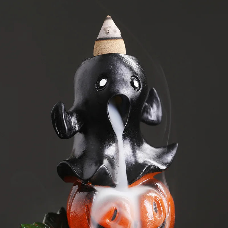 Resin Halloween Pumpkin Home Decor Ornament Waterfall Backflow Incense Burner Home Office Decorate (Without Incense)