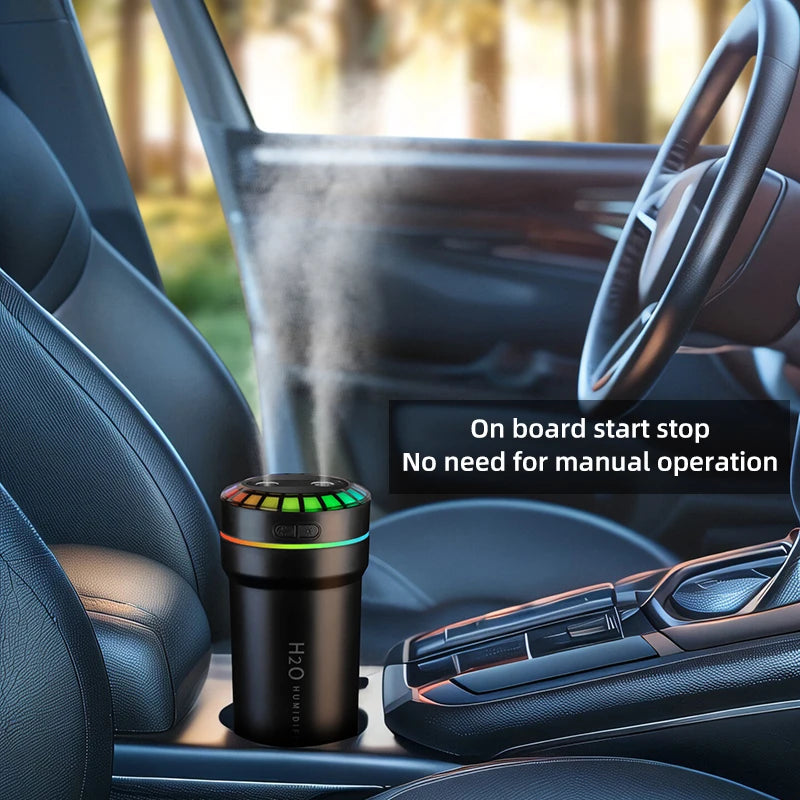 300ML Double Spray Vehicle Air Humidifier Type-c USB Music Rhythm Spray Humidifier with Mood Light Car Mini Aroma Humidifier