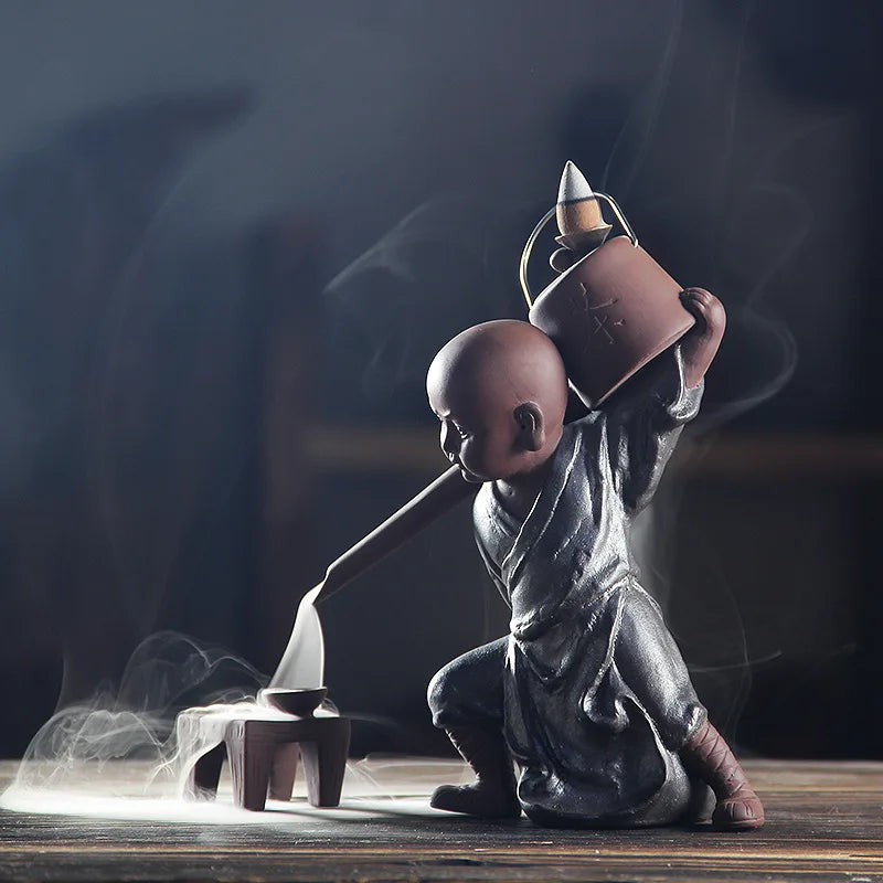 Big Size Kung Fu Monk Backflow Incense Burners Sandalwood Ceramics Incense Holder Household Living Room Decorations