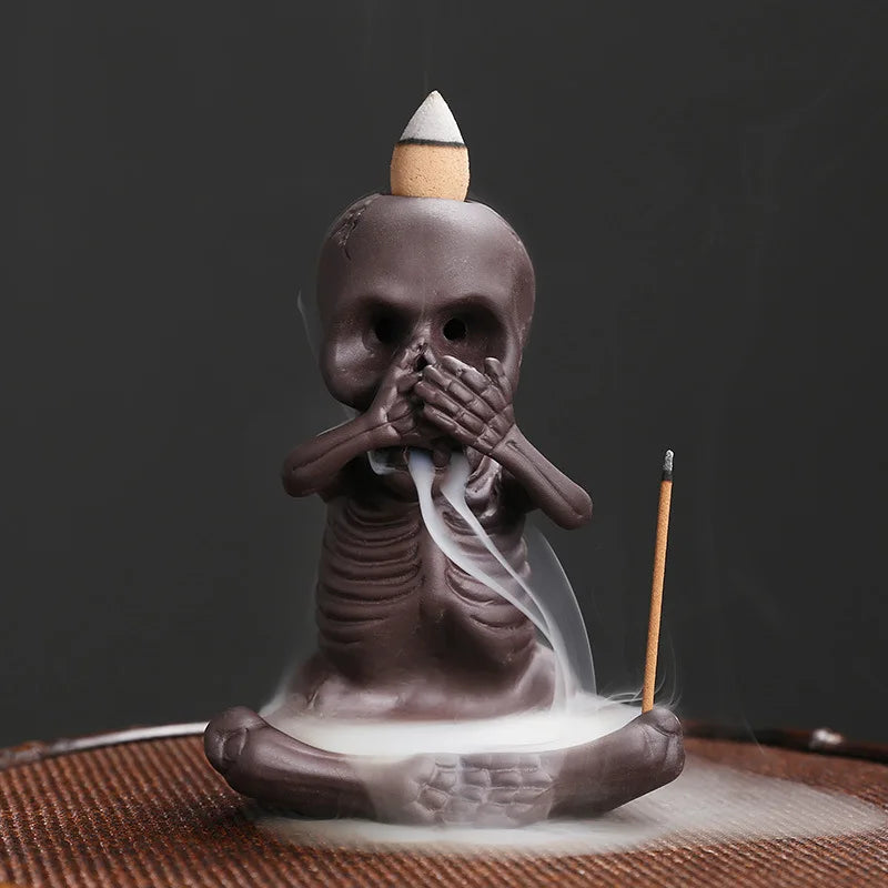 Backflow Incense Burner Purple Clay Ghost Waterfall Fragrance Censer Skull Incense Burner Home Decor Halloween Aromatherapy Gift
